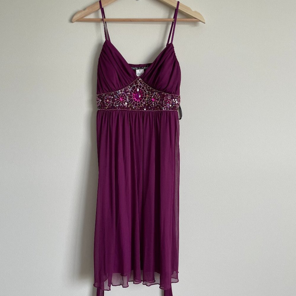 Purple Vintage Beaded Strap Girl's Dress Size M - Picture 1 of 4